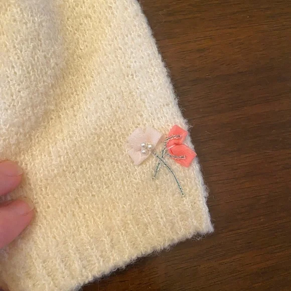 Cream Floral Embroidered Cardigan 1950s Vintage M - Picture 6 of 10